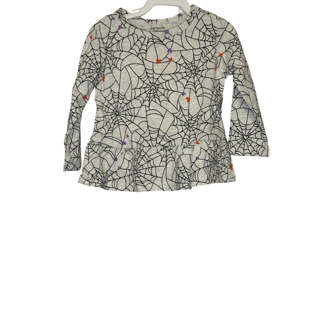 Carters Kids 12m Halloween Spiderweb Peplum Long Sleeve Shirt Gray Orange Purple